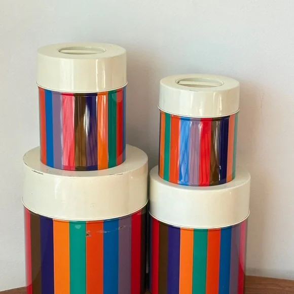 San Remo Colorful Striped Canister Set Mid Century Kitchen Bathroom Storage Tins - Picture 16 of 16